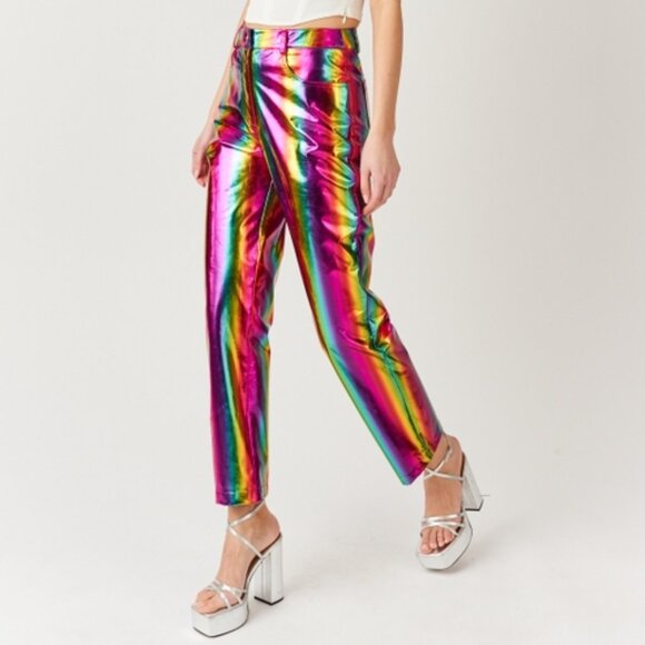 Amy Lynn Rainbow Lupe High Rise Straight Faux Leather Metallic Pants - Picture 5 of 6